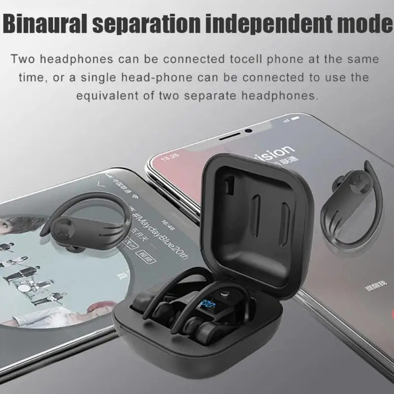 B1 TWS Bluetooth наушники с крючками для ушей, беспроводные наушники с крючками для ушей, спортивные наушники, гарнитура с дисплеем, зарядная коробка, микрофон для смартфонов