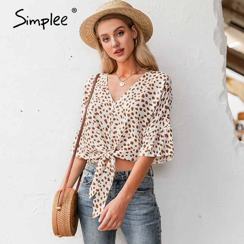 Женская леопардовая блуза Simplee Повседневная Уличная блузка с коротким рукавом и