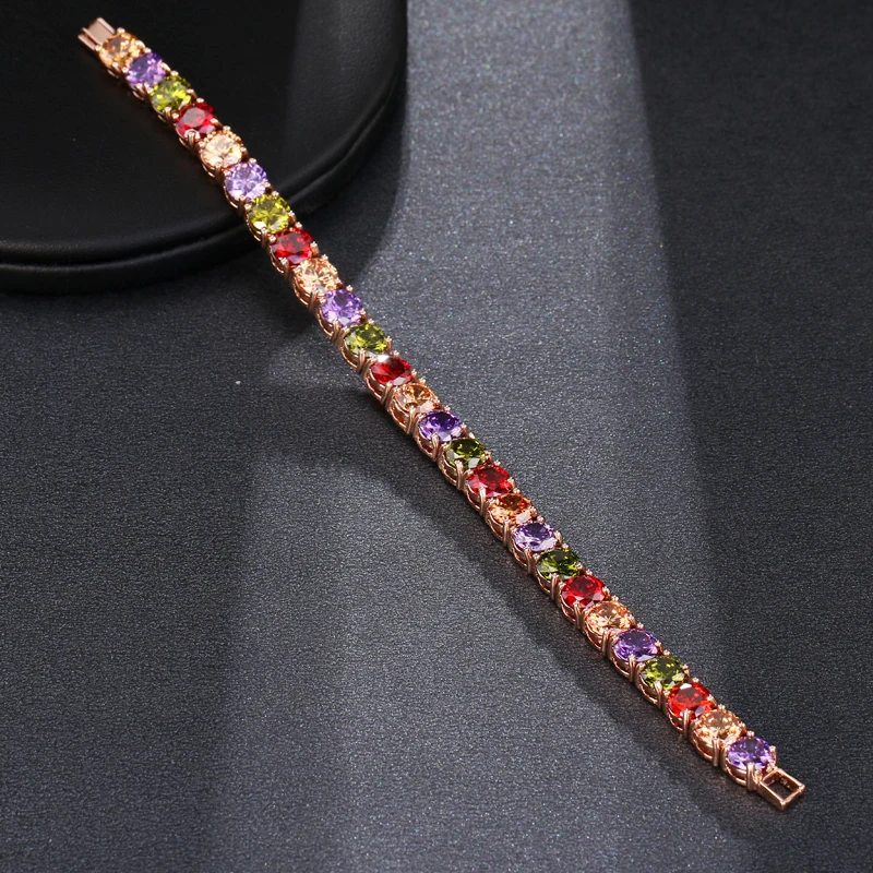 GMGYQ New Hot Sale Fashion Rose Gold Color Round Multicolor Zircon Design Bangles For Charming Women Party Jewelry Gift