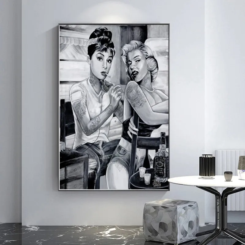Tattoo Smoking Sexy Women Portrait Poster Art Canvas Painting Audrey Hepburn Wall Pictures for Living Room Decor | Дом и сад