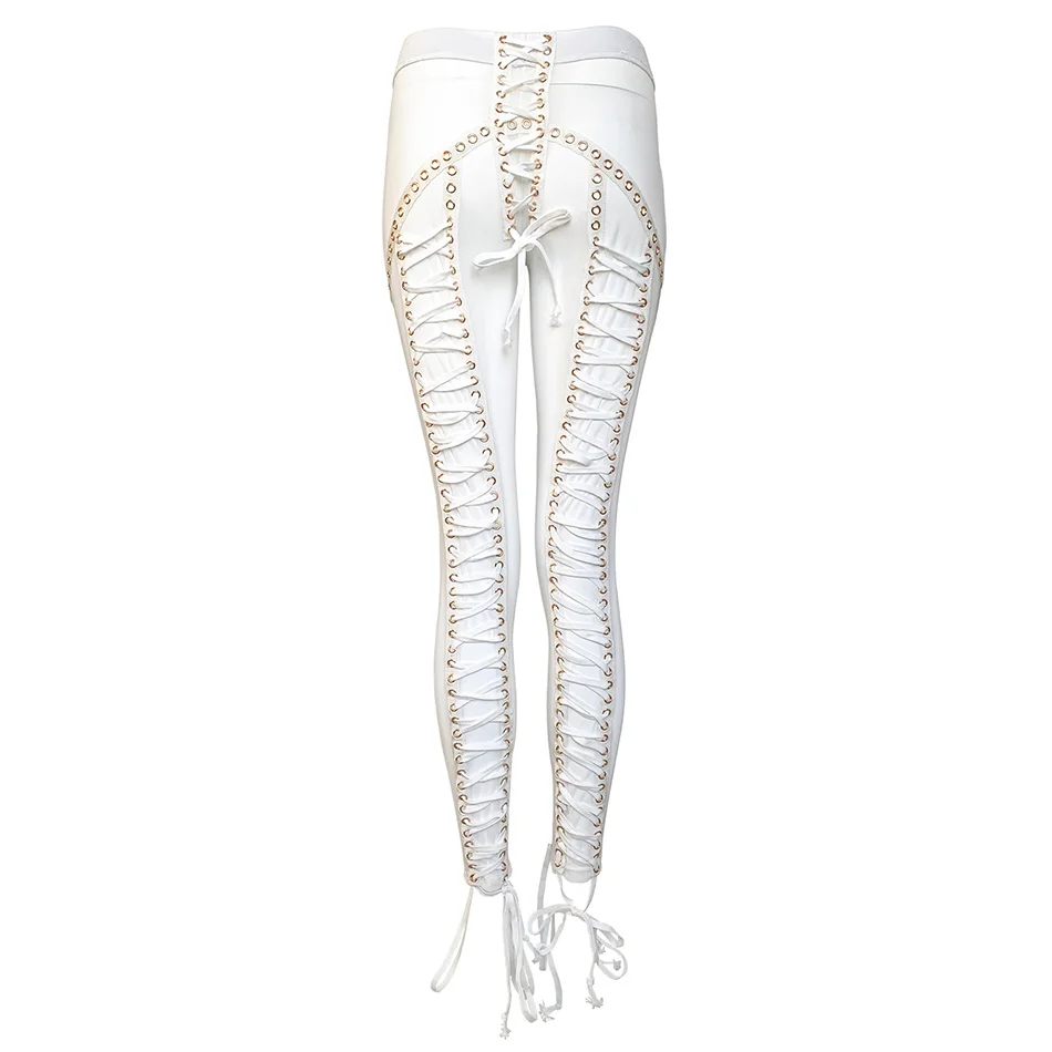 Black Sheer Long Pants Lace Up 