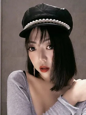 01910-yuchun839272578 мягкая pu жемчужина британский стиль Модные женские Козырьки Шляпы женская уличная Кепка для отдыха