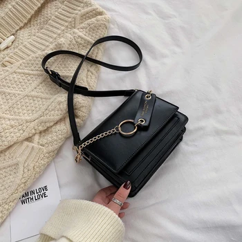 

Solid Color Leather Female Shoulder Bag for Women 2020 Winter Fashion Small Square Bag Soft Leather Messenger Bag Ladies Wallet