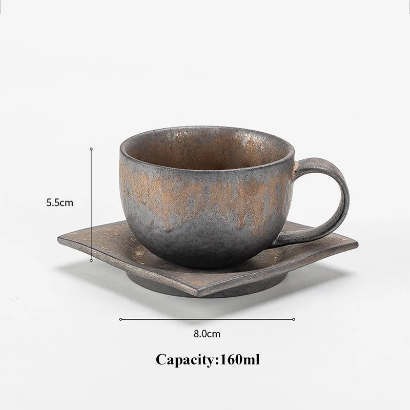 160 мл, японская винтажная керамическая кофейная чашка, ручная работа, грубая керамика, ржавчина, глазурь, чайная чашка, кофе, молоко, послеобеденный чай, кружка с блюдцем