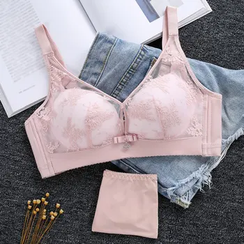 

Fashion Cozy Lace Embroidered Bra Women Wire Free Brassiere Lingerie Sexy Lace Bra Brief Set