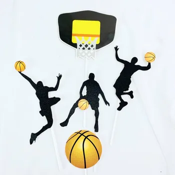 

5pcs New Theme Basketball Cupcake Topper Gold Happy Birthday Cake Topper For Boys Birthday Party Cake Decorations Baby Shower