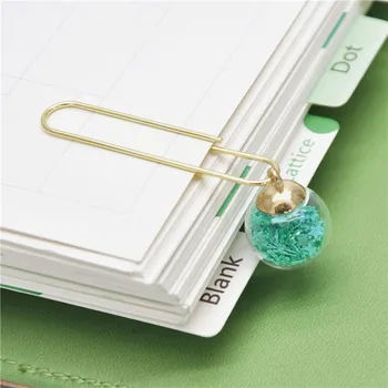 

5Pcs Creative Cute Glass Ball Paper Clips DIY Metal Notes Letter Paper Bookmark Binder Clip Office Binding Supplies