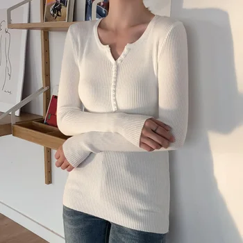 

2019 Autumn Winter Knitting Women Slim Sweater Pullover Woman Solid Knitted Pullovers Female Long Sleeve Warm Sweaters Tops