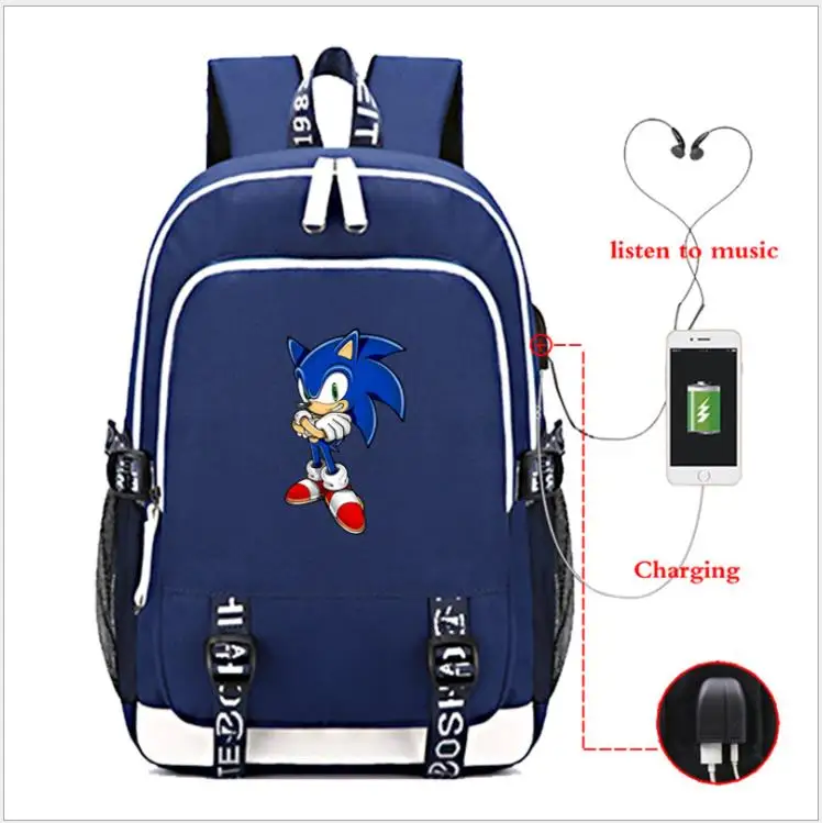 Sonic рюкзак с ежом с usb зарядным портом и замком и разъемом для наушников для студентов колледжа школьные сумки - Цвет: as pictures