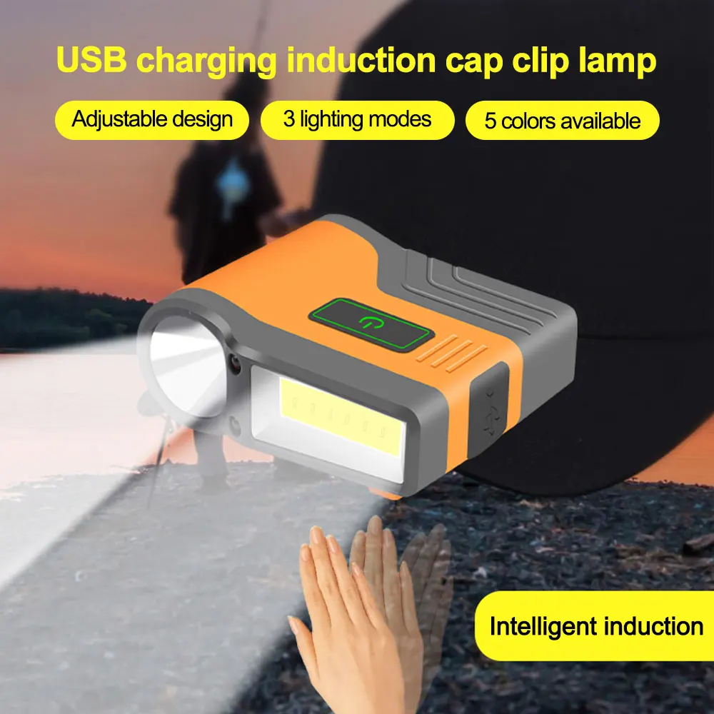Induction Cap Clip Light USB Charging Flashlight 2200mAh COB Flood Light Head Waterproof Fishing Lantern CAMP Lamp