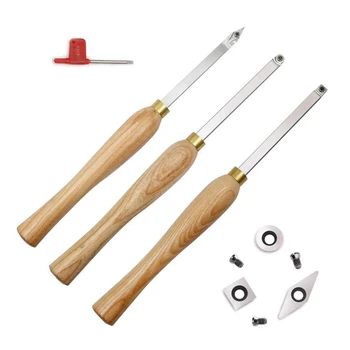 

LBER Carbide Woodturning Tool (3 Piece Set) Includes Diamond Shape, Round and Square Turning Tools with Comfort Grip Handles