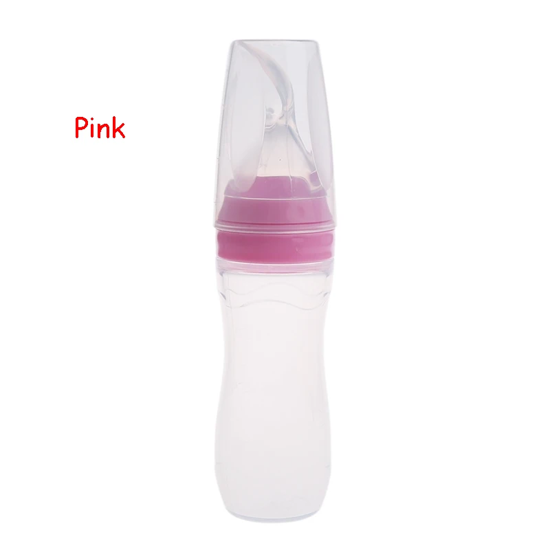 Pink 1 шт. для младенцев силиконовые кормления с ложкой кормушка еда риса бутылочка для каши 120 мл - Цвет: Pink