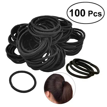 

100pcs Round Hair Ties Elastics No Metal Superior Hold for All Hair Types Durable Strong (Black)