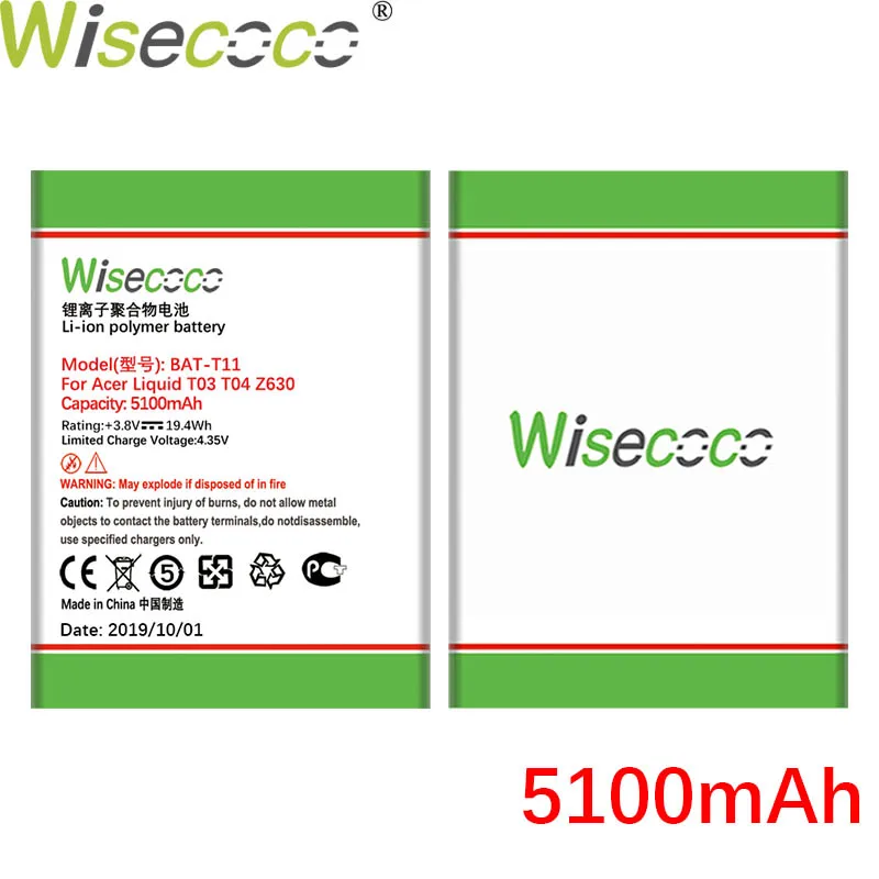 WISECOCO 2 шт. 5100 мАч BAT-T11 батарея для acer Liquid T03 T04 Z630 Z630S Мобильный телефон батарея новейшего производства+ номер отслеживания