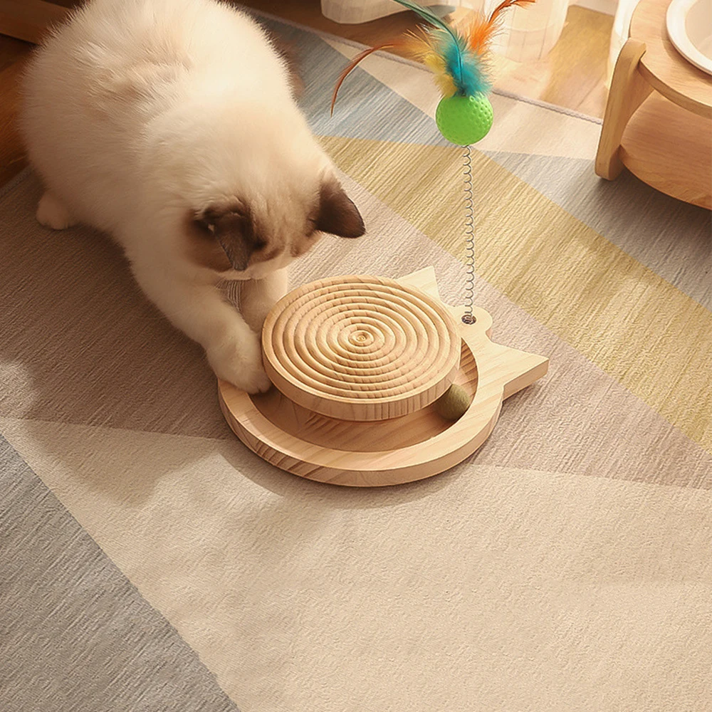 Chats Wood Toy Wood Tree Games for Cat Cat Accessories Double-layer Rotating Track Ball Cat Intellectual Track Tower Funny Plate