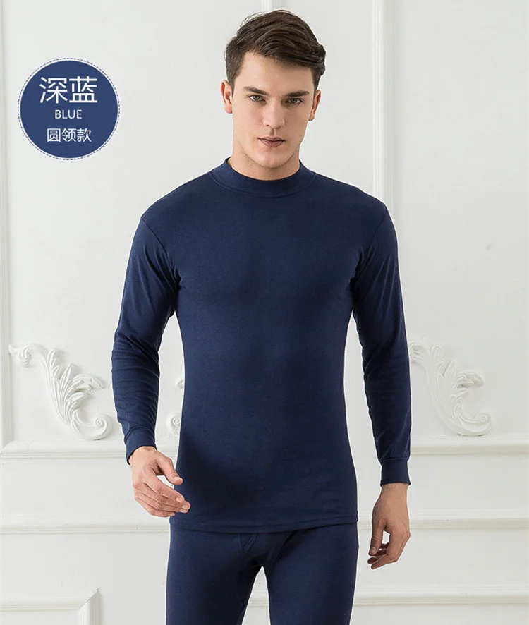 Pure Cotton Men's Underwear Round Neck Middle Neck Thermal Underwear Tops And Bottomed Two Piece Set Mens Warm Pants For Winter mens thermal long johns