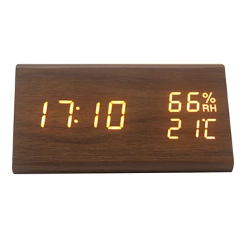 

Adjustable Brightness Voice Control Digital Backlight Humidity Displaying Electronic Despertador LED Wooden Alarm Clock Triangle
