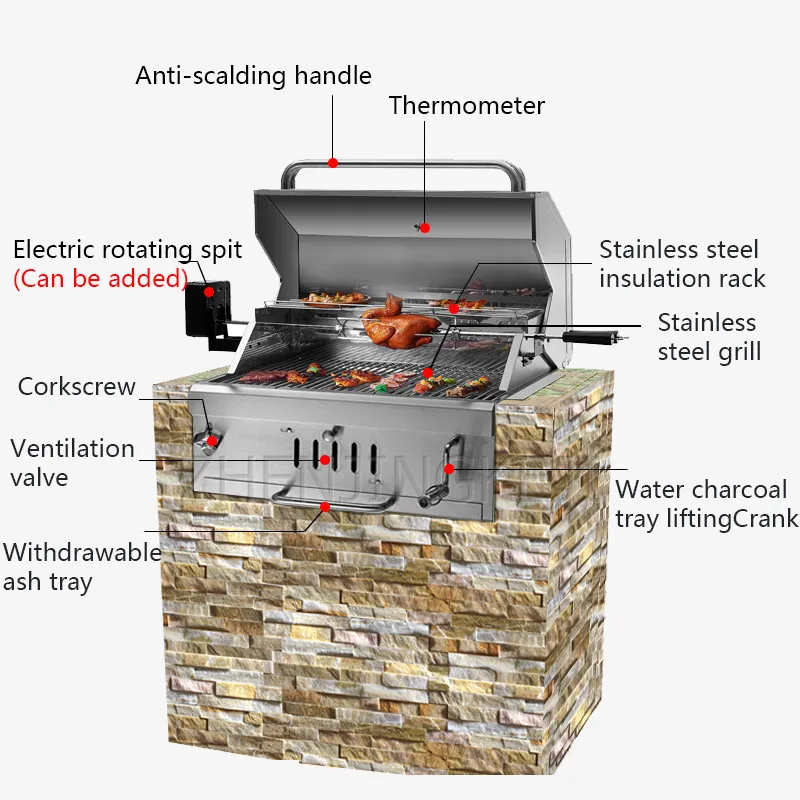 Multifunction Stainless Steel  Charcoal Barbecue Machine Villa Outdoor Embedded  Courtyard Garden Roast Meat Cooking Appliances 3