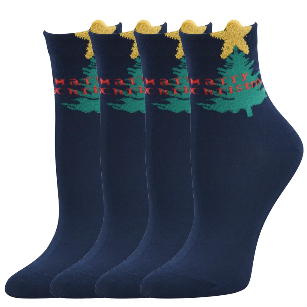 4 пары хлопковых теплых рождественских носков Meias с объемными рисунками животных, носки с героями мультфильмов, Рождественский принт лося, носки средней длины, Calcetines