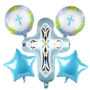 

1pc Easter Cross Baptism Decor Foil Balloons Baby Shower Boy Girl Pentecost Jesus Christening Birthday Party Decorations Globos
