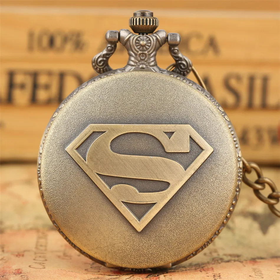 Vintage Hero Pocket Watch Bronze/silver Quartz Watches Full Hunter