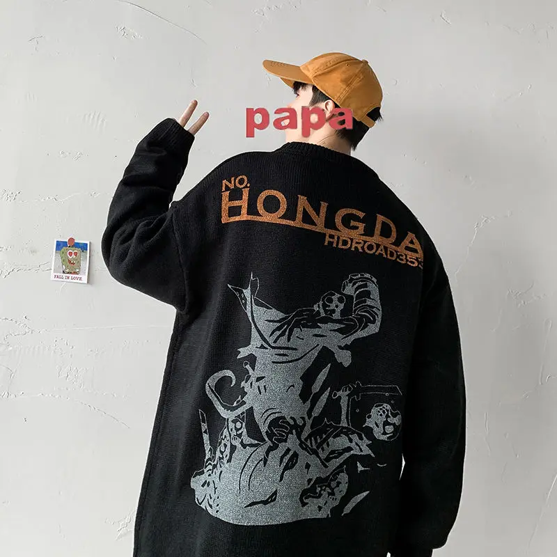 

Men's sweater 2020 Autumn winter new slim solid color animation alphabet print long-sleeve sweater casual youth men's wear