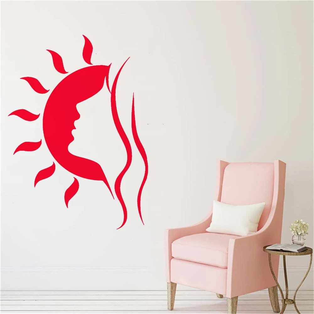 

Beauty Girl Salon Wall Decal Woman Silhouette Pretty Girl Face Wall Sticker Home Art Mural Decoration Sun Removable Pattern