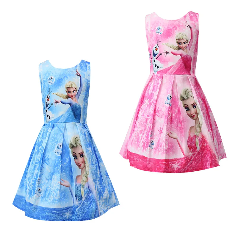 

2019 New Disney princess Girl lovely Vestido dress cotton summer Anna Elsa Elza fashion children's clothing for baby girls dress