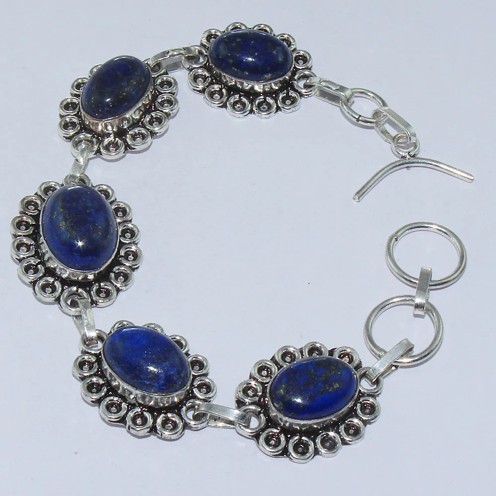 Браслет из лазурита Серебряная накладка над медью, 20,5 см, B1002