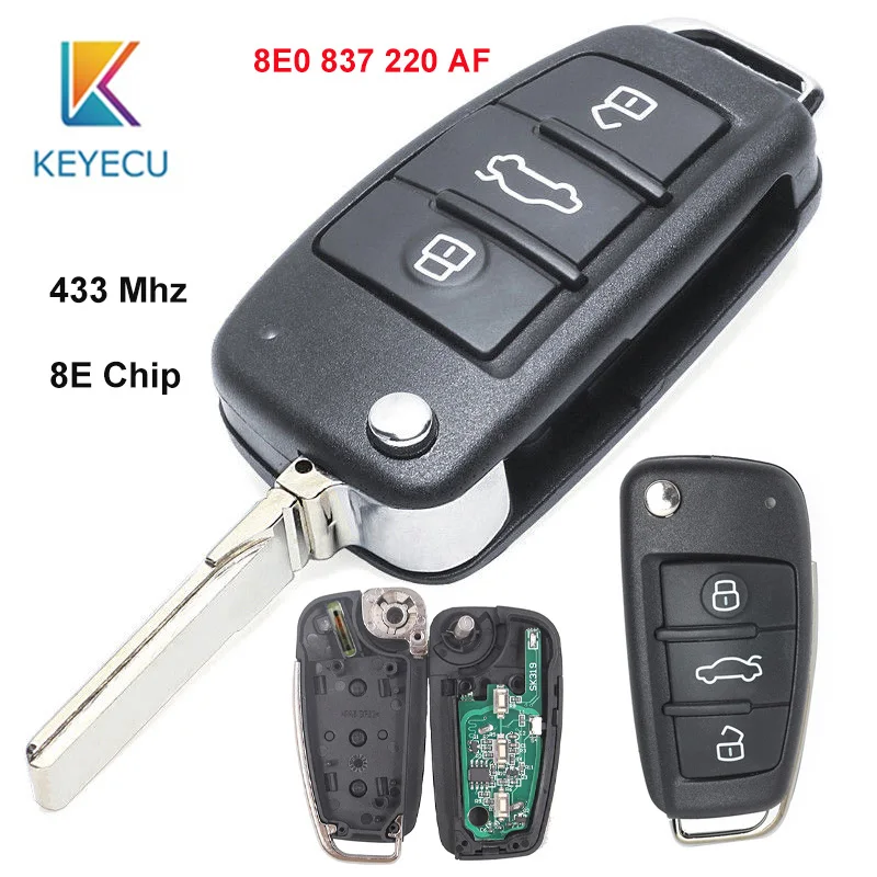 KEYECU 433 МГц 3 кнопки 8E чип P/N: 8E0 837 220AF Замена Модернизированный Флип складной дистанционный ключ-брелок от машины для Audi Q7