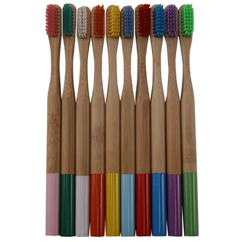 

10-Pack Bamboo Toothbrush Medium Bristles Biodegradable Plastic-Free Toothbrushes Cylindrical Low Carbon Eco Bamboo Handle Brush