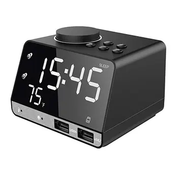 

Digital Alarm Clock Bluetooth Radio Alarm Clock Speaker Temperature 2 USB Ports LED Display Home Decoration Snooze Table Clock