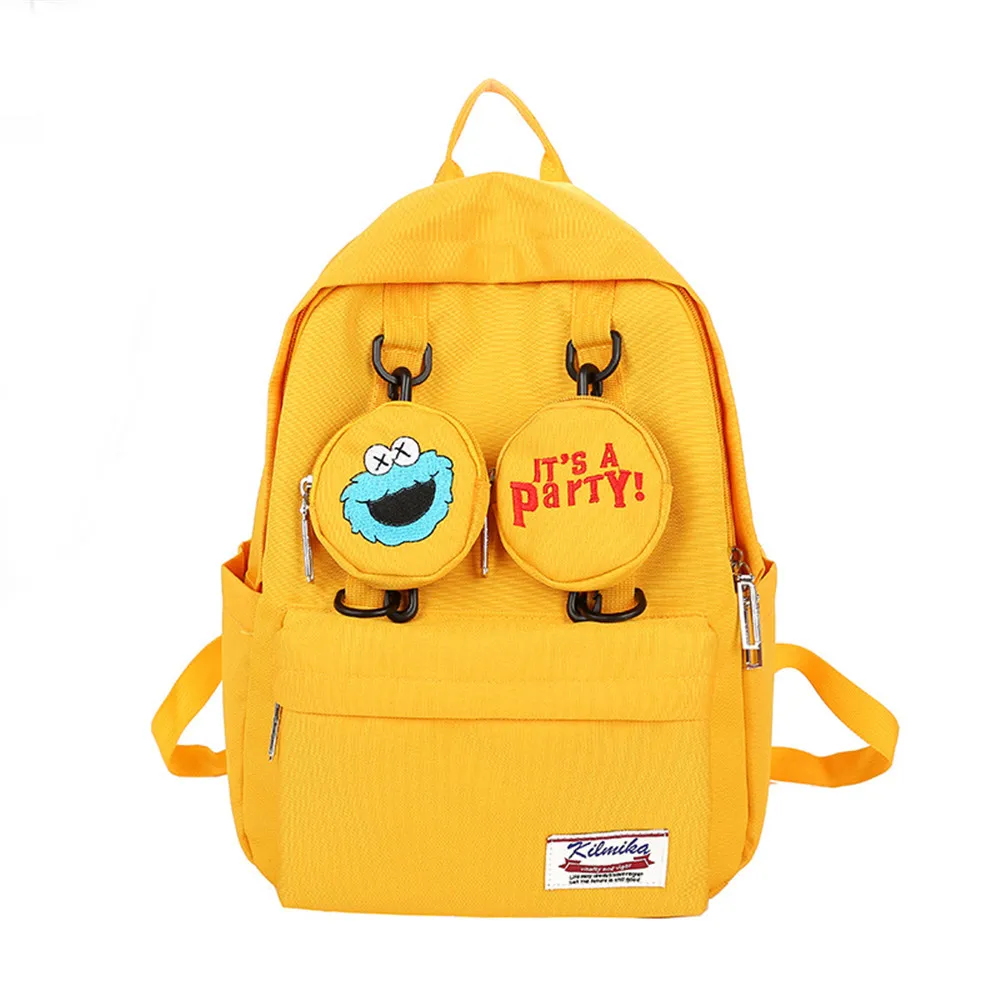 С героями «Улица Сезам» холст школьный рюкзак мешок с персонажем из мультфильмов высокого качества Повседневное для отдыха на открытом воздухе большие космоса школьный рюкзак - Color: yellow
