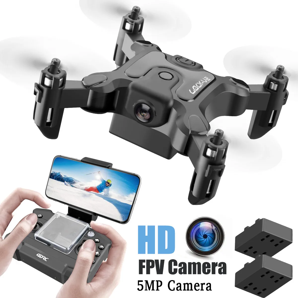 Мини-Дрон с/без HD камерой режим удержания высоты RC Квадрокоптер RTF WiFi FPV складной вертолет детские игрушки - Цвет: 5MP camera 2 battery
