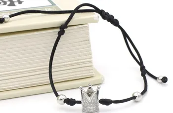 

8mm iyj54 gold silver Crown micro pave cz zircon cubic zirconia Bracelet Reiki Chakra Macrame Charm Braided Copper Rope Bangles