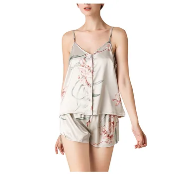 

Pijamas Women's Round V-neck Drawstring Sleeveless Tank Tops Sets Пижамы Женские Pizama Damska