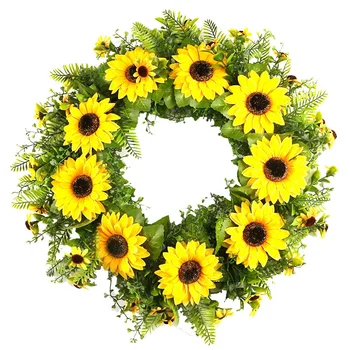 

Artificial Sunflower Wreath Green Leaves and Sunflowers Home Party Window Wall Decor and Wedding Decorative