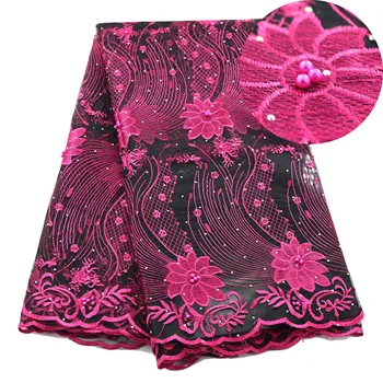 

African Lace Fabric High Quality Lace Fabric Sewing With Beads Stones 5 Yards French Lace Fabric Nigerian Lace Fabric