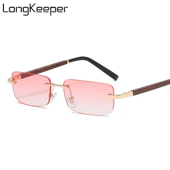 

LongKeeper Fashion Rimless Rectangle Sunglasses Men Women Luxury Brand Small Square Sun Glasses Ladies Vintage Pink Shades UV400