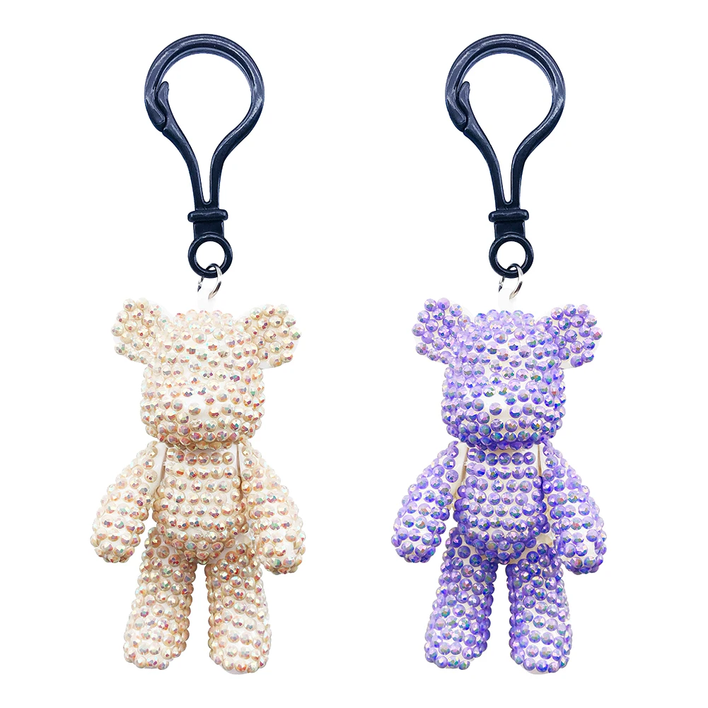 DIY Mosaic 5D 2pcs Cute Diamond Bear Keychain Girl Women Small Pendant Car Key Ring Student Bag 5D Mosaic Bear Pendants