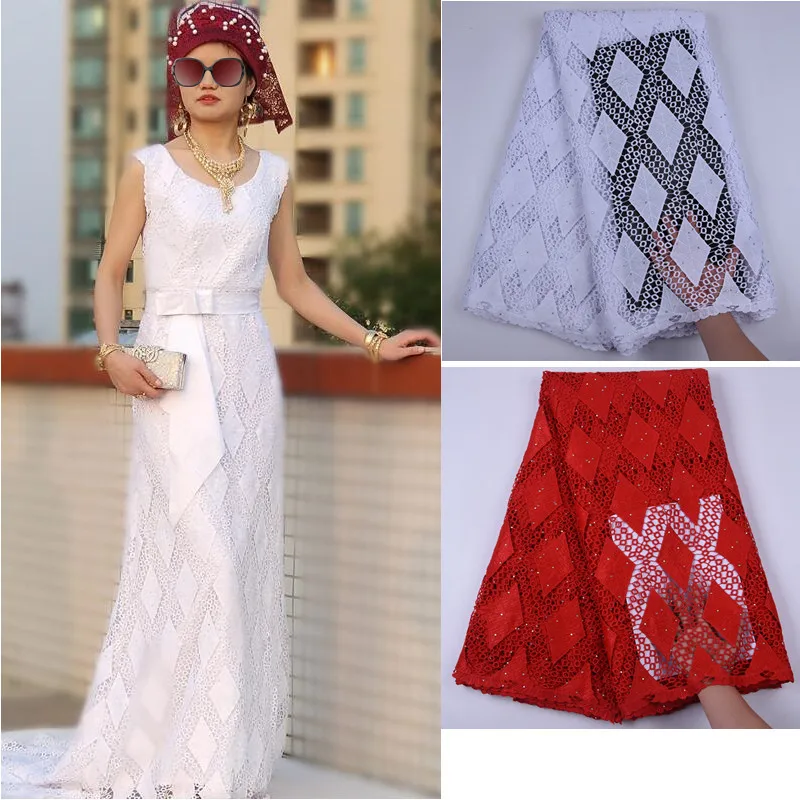 

2019 High Quality African Lace Fabric With Stones Nigerian Cord Lace Fabric Soft Guipure Cord Lace For Wedding Dress Sew A1708