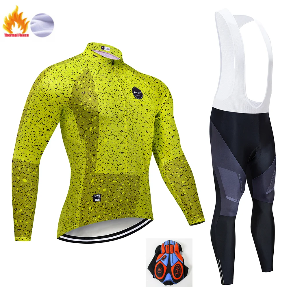 NW Red Pro Winter Warm Cycling Jersey Set Thermal Fleece Cycling Clothes MTB Bike Cycling Clothing Suit For Men - Цвет: Winter Cycling Suit