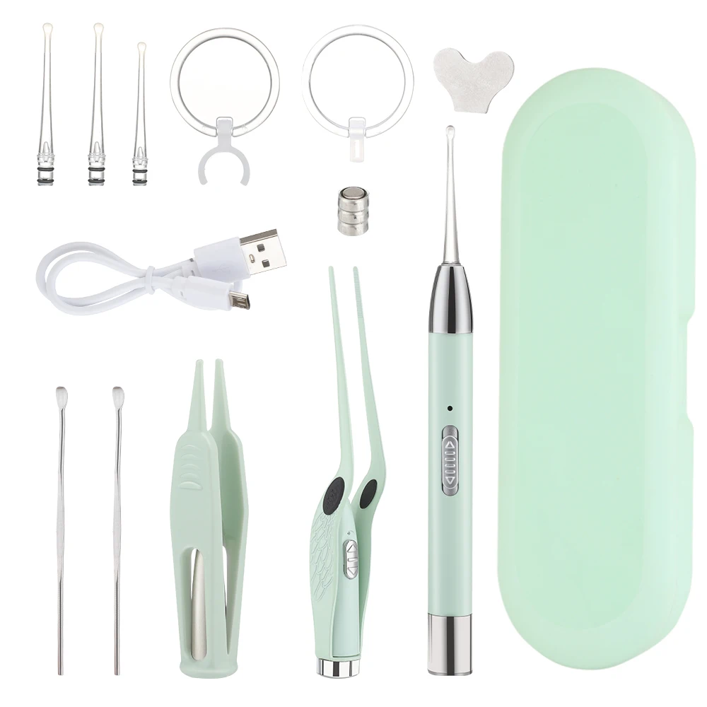 Electric Baby Ear Cleaner Set Wax Removal Flashlight Earpick Clean Earwax Remover Luminous Light Spoon Nose Clip | Красота и здоровье