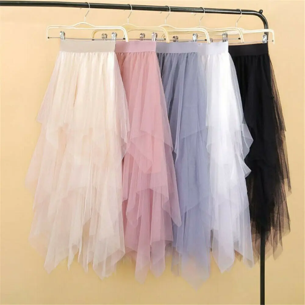 New Fashion Women Solid Tutu Tulle Skirt Elastic Waist Mesh Net Long Paragraph Skirt Dress pleated skirt
