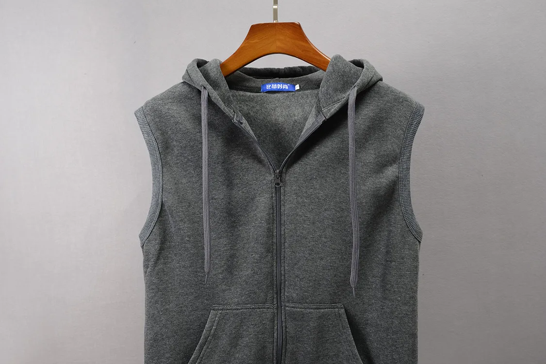 Autumn Clothing Men's Hooded Solid Color Waistcoat Men Zipper Casual Slim Fit Sleeveless Hoodie Men'S Wear A36