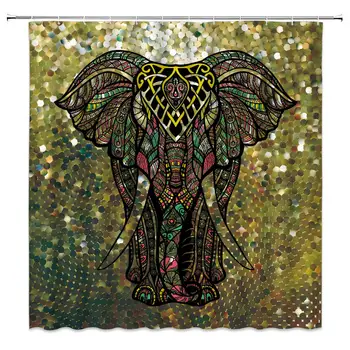 

Elephant Shower Curtain Golden Twinkling Elephant Fantasy India Animal Ethnic Boho Mandala Colorful African Wildlife Kids