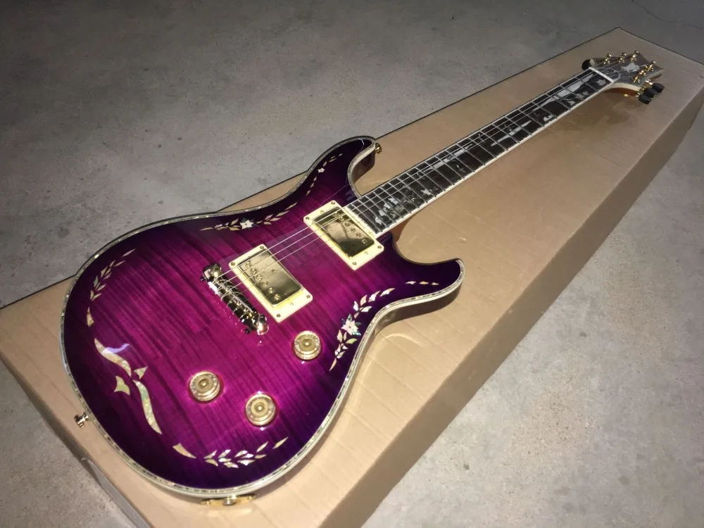 Высокое качество 6 stings электрогитара, ручная работа Фиолетовый Цвет Тигр Пламя Топ gitaar, стиль гитары ra
