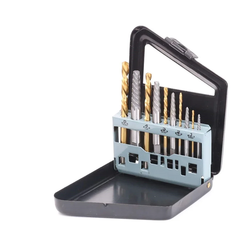 

High Speed Steel Drill Bit Set Broken Wire Extractor Broken Head Screw Extractor Mechanical Repair Tool 10pcs