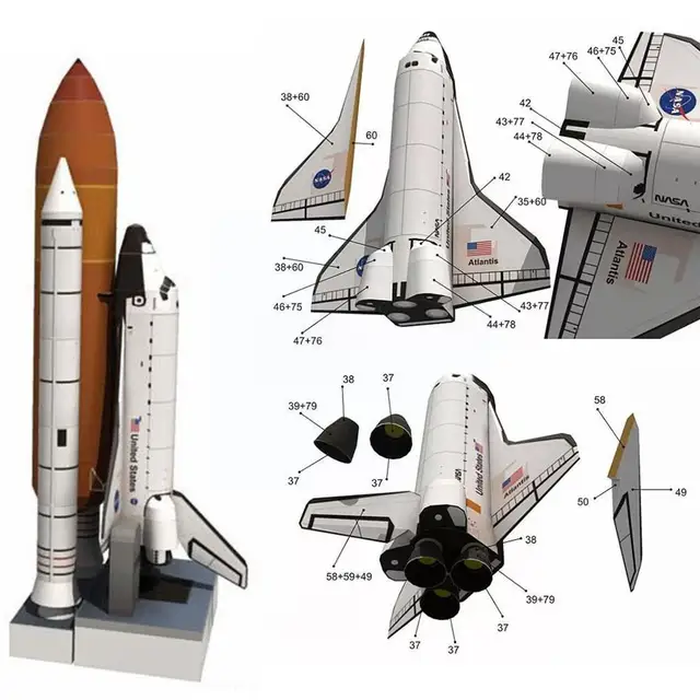 3D Paper Card Space Shuttle Space Rocket Model DIY Sets For Children Toys Model Toy Presents Construction Educational Build H9G5 3