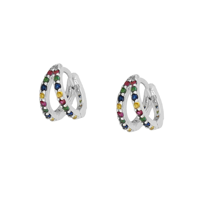 925 Sterling Silver Colored Crystal Hoop Earrings Collection Rainbow Zircon Mosaic Charm Circle Huggie Earrings Jewelry